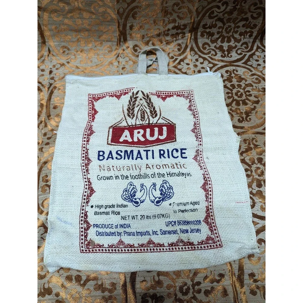 Upcycled‎ Beige Basmati rice bag tote shopping flea market bag
